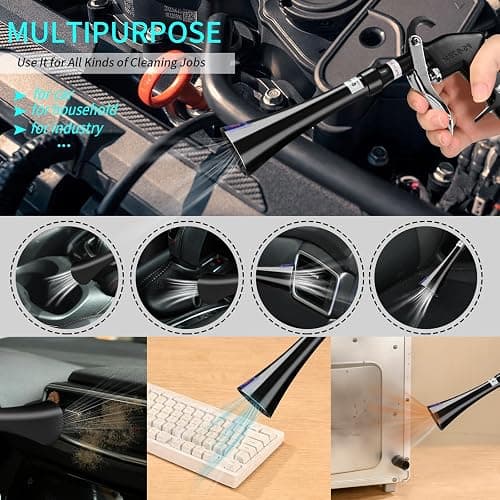 GOCCIDA Tornado Dry Cleaning Gun with Brass Adjustable Air Flow Nozzle,Air Blower Gun Quickly Blasts Dirt and Dust from Surface Works with Air Compressor Black thumbnail 5