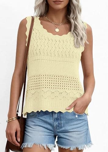 PRETTYGARDEN Womens Crochet Tank Tops 2026 Summer Spring Sleeveless Tops Cute Sweater Vest Trendy Boho Beach Vacation Clothes thumbnail 4