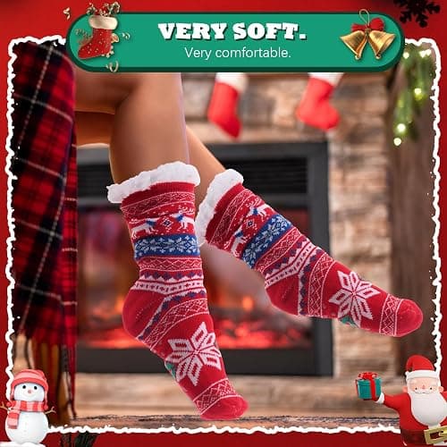 Liitrsh 12 Pairs Christmas Fuzzy Socks Winter Cozy Slipper Socks Non Slip Winter Warm Soft Fluffy Socks for Women Men Holiday Xmas Birthday Gift,12 Styles thumbnail 6