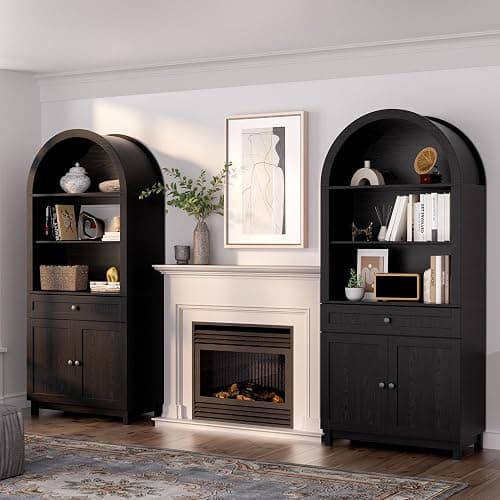 TEROL Arched Pantry Cabinet, 71" Kitchen Pantry Cabinet with Smooth Gliding Drawers and Adjustable Shelf, Wood Storage Cabinets Anti-Tipping, Modern Farmhouse for Living Room, Dining Room (Black) - Black thumbnail 5