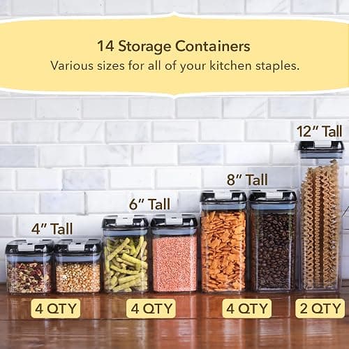 Simply Gourmet Airtight Food Storage Containers with Lids – 6 Piece Slim Kitchen Pantry Organization Set, 5 Cup Capacity, BPA-Free Clear Plastic, Stackable Containers for Flour, Sugar, Rice, Snacks thumbnail 7