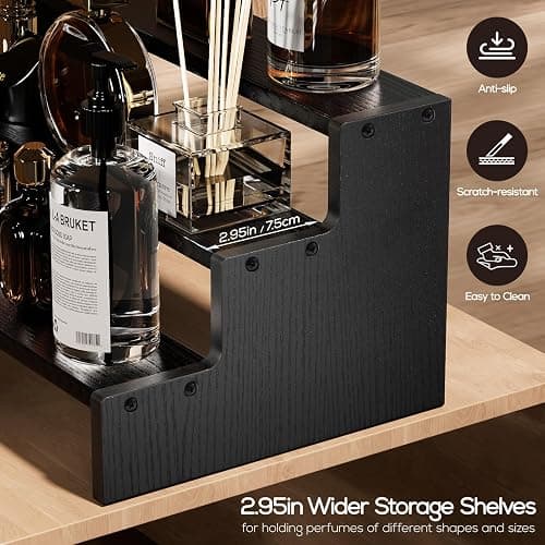 ProCase Wooden Cologne Organizer for Men, 3 Tier Perfume Organizer, Mens Cologne Stand Holder Storage, Display Riser Shelf Rack for Fragrances Candles Cosmetics Cupcake Figure Spice -Black thumbnail 4