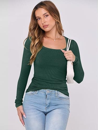 ANRABESS Womens Long Sleeve Shirts Scoop Neck Ribbed Knit Slim Fitted Tops Casual Basic Tee 2025 Fall Fashion Outfits Clothes thumbnail 5