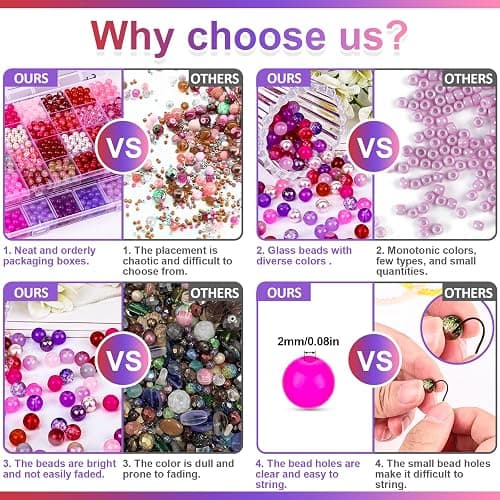 XSEINO About 1200PCS 8mm Glass Beads Bracelet Making Kit，48 Assorted Dreamy Red and Purple Series Colorful Crystal Beads for Bracelet and Jewelry Making and DIY Crafts,Friendship Bracelets thumbnail 6
