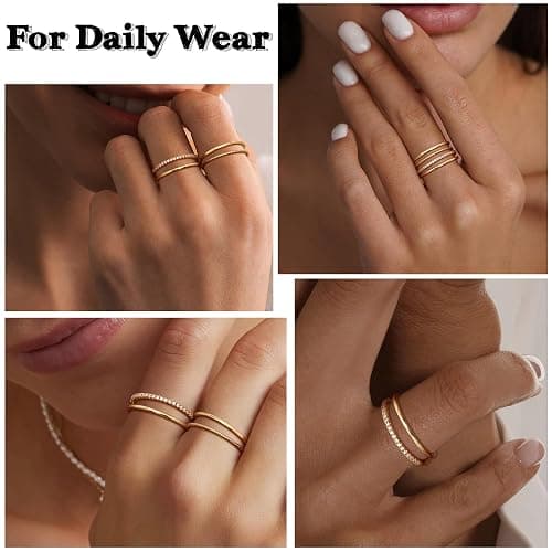 MILACOLATO 14K Gold Plated 1.3mm Thin Stackable Rings for Women - Minimalist Non Tarnish Half Cubic Zirconia Band Rings - Dainty Trendy Statement Stacking Rings Set Size 5-10 thumbnail 4