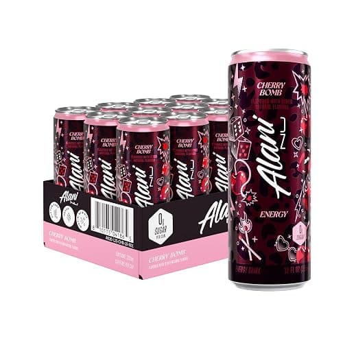 Alani Nu Cherry Bomb, Sugar Free, Low Calorie Energy Drinks, 200mg Caffeine (pack of 12) - Image 1