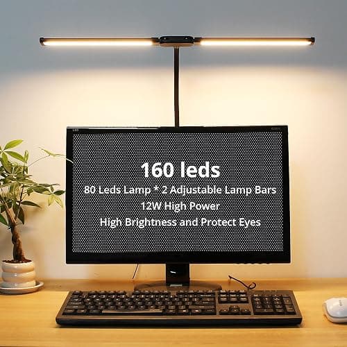 Woputne Desk lamp with Clamp, Super Wide & Bright, 5 Color Modes X 10 Brightness Levels, 960LM(160 Pcs Lamp Beads), 12W Computer Monitor Flexible Table Light, Desk Light for Office,Study, Crafts, Draw thumbnail 6
