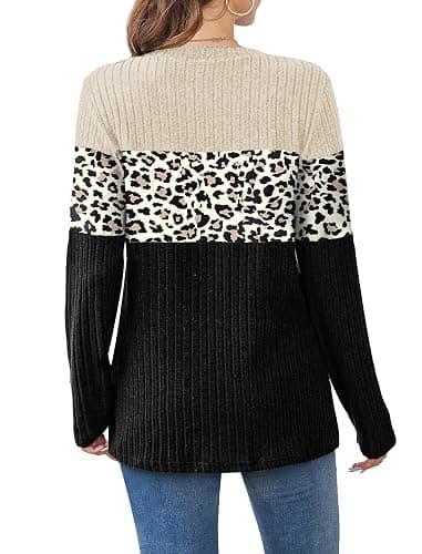 WIHOLL Womens Sweaters Trendy Tops Long Sleeve Shirts Fall Outfits Fashion | 2026 Fall Clothes, V Neck, Color Block, Lightweight, Cute, Soft thumbnail 6