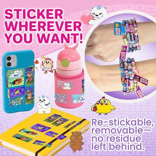 Semboh Sticker Bracelet Kit with Collection Book, 240 Mini Stickers Set, Wearable & Shareable Sticker Rolls, Kids Beading Set for Bracelet & Necklace Making, 1000+ Designs (6X Drop) thumbnail 6