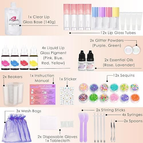 BRIPATI DIY Lip Gloss Making Kit - All-in-One to Make Your Own Lip Care Gloss Set with Clear Base, Pigments, Glitter, Tubes, Fun Creative Gift for Women Girls Makeup Lovers in Christmas Birthdays thumbnail 2
