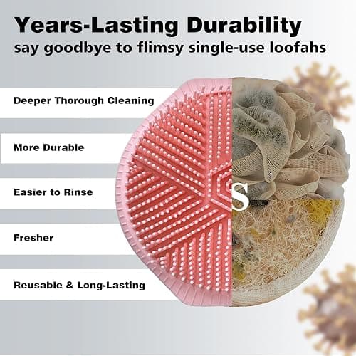 PeaKalo Silicone Body Scrubber for Men Women, Dual-Sided Bath Brushes Gentle Exfoliating Body Scrubber Scalp Massager for Deep Cleansing, Soft Silicone Loofah Body Washing Brushes (Pink) thumbnail 5