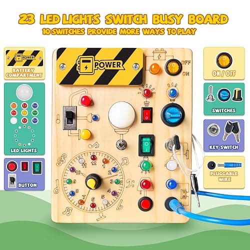 Iabedi Busy Board, Montessori Toy for 1-3 Years Old, Wooden Toddler Sensory Travel Toy, Ideal Gift for 1+ Year Old Boys (Busy Board Plus V2), Medium, Yellow - Busy Board Plus V2 thumbnail 3