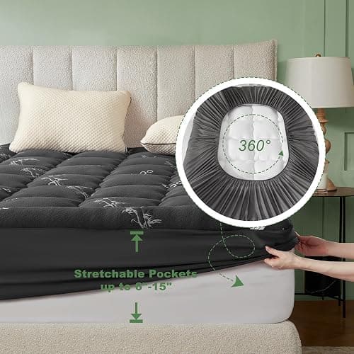 BEDLORE Full Size Mattress Topper Viscose Bamboo, Pillow Top Mattress Pad | Stretchable Pockets Fit 6"-15" Mattress, Soft Breathable Thick Mattress Topper for Back Pain Relief & Hot Sleepers(Dark Gray) thumbnail 6