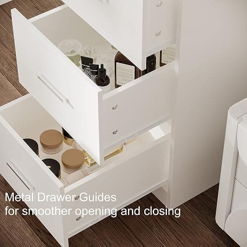 Rovaurx 46.7" Makeup Vanity Table with Lighted Mirror, Large Vanity Desk with Storage Shelf & 5 Drawers, Bedroom Dressing Table, 11 LED Lights, White - White thumbnail 5