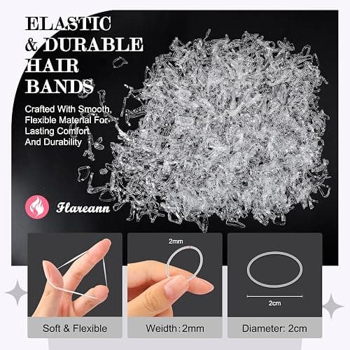 Flareann 2000pcs Clear Elastic Hair Bands – Hair Ties, Rubber Hair Ties & Soft Hair Elastics, No-Snag Durable Accessories for Women & Girls thumbnail 5