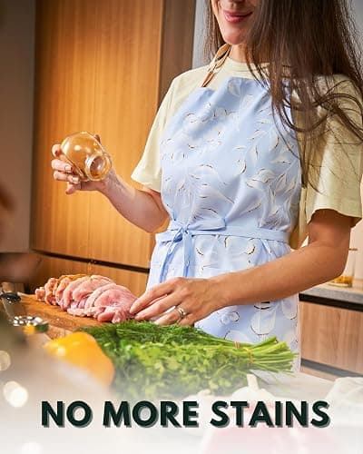 Premium Adjustable Cooking Aprons for Women with Pockets| Poly-Cotton Waterproof Kitchen Apron| Cute Floral Design, Long Ties thumbnail 2