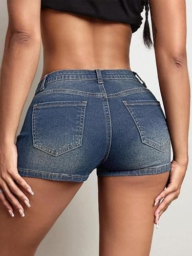 ELLEVEN High Stretchy Low Rise Jean Shorts for Women, Y2K MIni Denim Shorts Sexy Summer thumbnail 2
