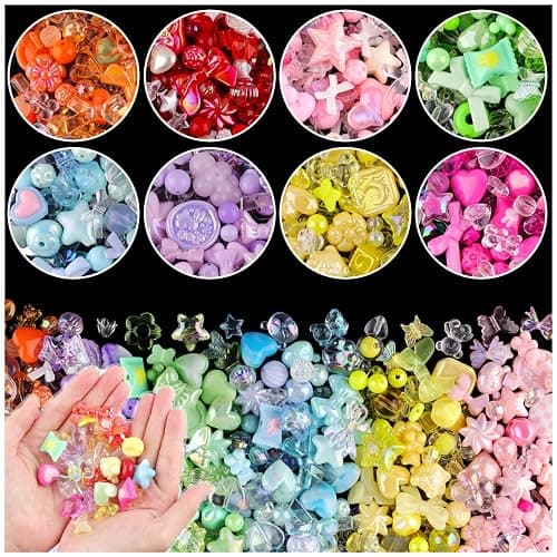 TINKRSTUFF Assorted 500-550PCS Mix Acrylic Beads for Bracelet Making, Flower Bow Candy Heart Gummy Bear Kawaii Bead,Cute Beads for Jewelry Making DIY Necklace Keychain Phone Charms Christmas Gift - Image 1