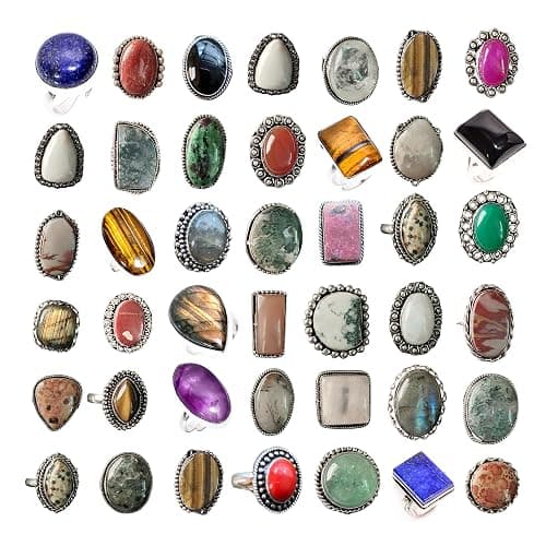 SUNYARAN Handmade 10 Pcs Adjustable Gemstone Ring Set for Women, Silver Plated Fashion Boho Knuckle Rings, Vintage Gothic Statement Jewelry Gift Pack thumbnail 8