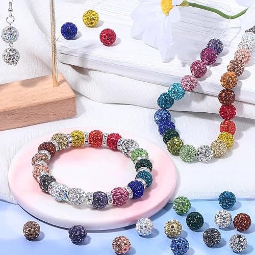 240pcs 24 Colors Rhinestone Beads for Crafts, Sparkle Round Crystal Disco Ball Clay Rhinestone Beads for DIY Jewelry Making Bracelet, Necklace, Earring and Christmas Decoration (10mm) thumbnail 6