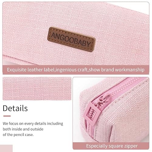 ANGOOBABY Small Pencil Case Student Pencil Pouch Coin Pouch Cosmetic Bag Office Stationery Organizer for Teen School-Pink thumbnail 5