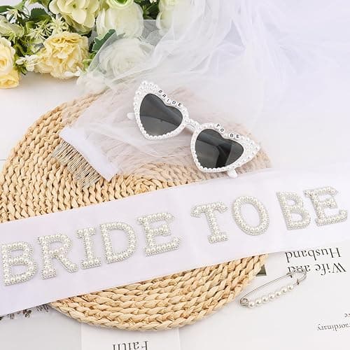 CUBACO Bride to be Sash, Sunglasses and Wedding Veil Bachelorette Party Favors Engagement Gifts Bridal Shower Decorations Veils for Women Wedding Bride to be Gifts Accessories Party Supplies thumbnail 7