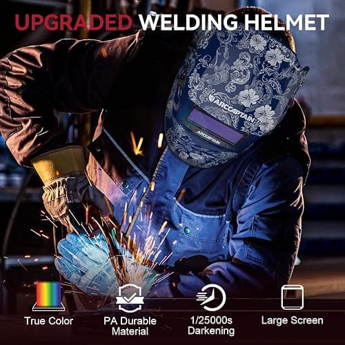 ARCCAPTAIN Large Viewing Screen Welding Helmet, 1/1/1/1 Top Optical Clarity Auto Darkening Welding Hood, 4 Arc Sensor 1/25000s Response Time True Color Weld Hood Helmet HSH-S800 Flower thumbnail 4