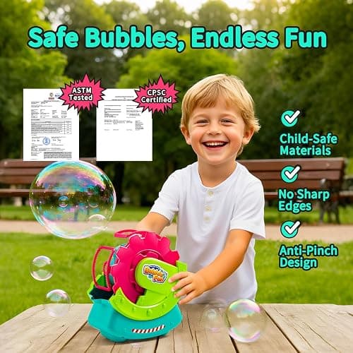 Bubble Machine for Toddlers Kids & Pets, with 8oz Safe Solution, Extra Large & Bubbles in Bubble Maker, Children & Pets Dog Toys Gift, Indoor/Outdoor Birthday Wedding Party Bubble Blower thumbnail 6