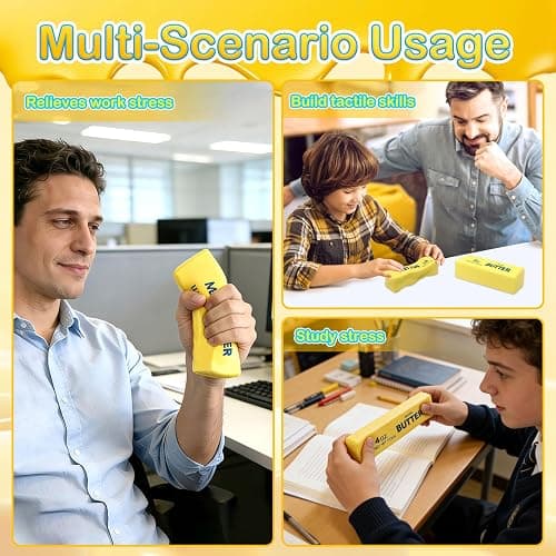 Butter Toy, Slow Rebound Butter Stick Stress Ball Soft Butter Block Stress Relief Sensory Fidget Toys for Kids Adults Office Home (A) thumbnail 4