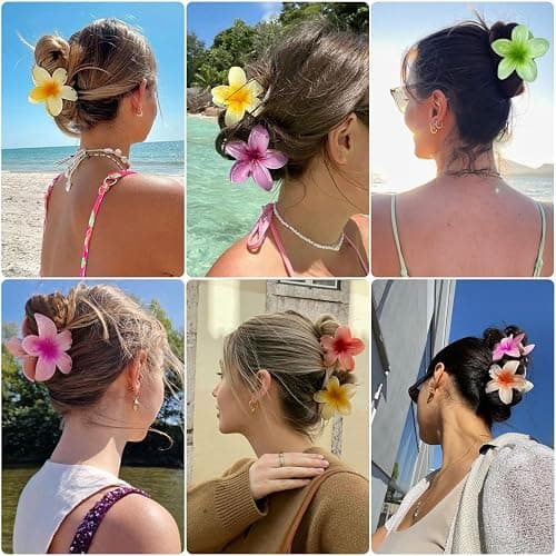 6 Pack Flower Claw Clip for Women, Hawaiian Plumeria Hair Clip,Preppy Flower Hair Clips, Hibiscus Hair Clip, Hawaii Hair Accessories for Thick Hair, Gifts for Women Teen Girls thumbnail 6