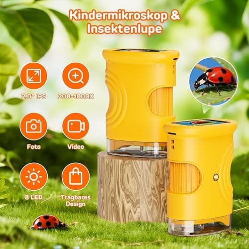 1000X Digital Handheld Microscope for Kids with 2.0" IPS Screen, Easter Gifts Portable STEM Science Lab Toy, Rechargeable Pocket Microscope Educational Gift for Boys & Girls Age 4-6 8-12, Orange thumbnail 2