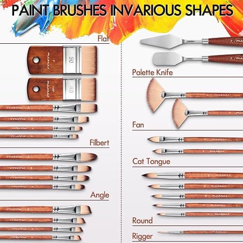 26pcs Paint Brush Set, Fuumuui Professional Acrylic Paint Brushes Complete Range of Sizes with Upgraded Short Handle Wide Flat Paintbrush for Acrylic, Oil, Watercolor and Gouache thumbnail 2