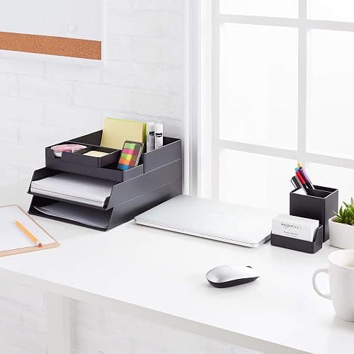 Amazon Basics Plastic Desk Organizer - Pen Cup, 3.9" x 3.4" x 3.4", Black thumbnail 2