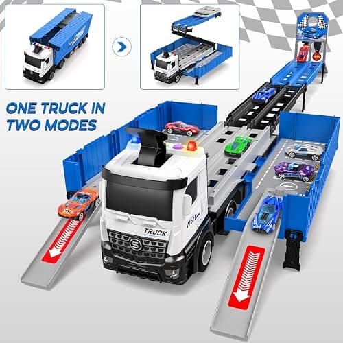 Carrier Truck Race Track Toddlers Toys, Foldable 3 Layer Track Playset, Toy Truck Transport Car Carrier & 8 Race Cars, Truck Car Kids Toys Xmas Gifts for Age 3 4 5 6+ Years Old Boys Girls thumbnail 4