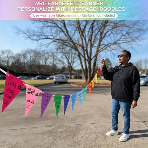 LITAUS Pennant Banner Flags - 6-Pack Pre-Strung Rainbow Party Garland | Felt Triangle Bunting for Birthdays, Baby Showers, Weddings, Pride, Carnival and Festival Decorations thumbnail 3