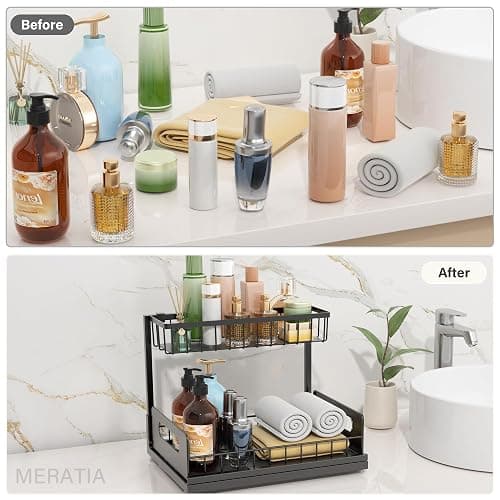 MERATIA Under Sink Organizer 2 Tier, Pull Out Drawer Slides Under Sink Storage for Bathroom Kitchen,Multi-Purpose Drawer Under Cabinet Organizer for Cleaning Supplies (Black, 2 Pack) thumbnail 6