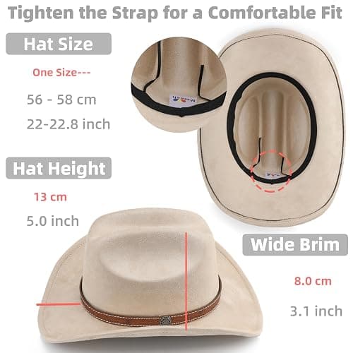 Melesh Western Cowboy Hat for Women Men Small Short Wide Brim Beach Cowgirls Cattleman Cowboys Hats thumbnail 3
