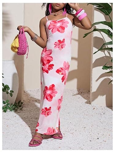 GORGLITTER Girl's Cute Floral Dresses Summer Beach Birthday Graduation Party Maxi Dress Wedding Guest Dress Outfits - Image 1