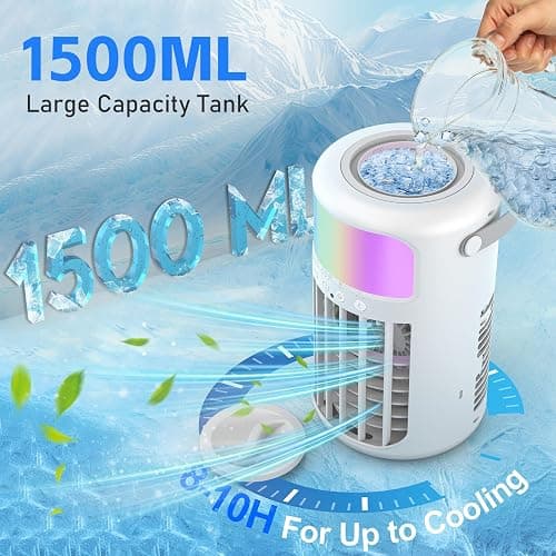 Portable Air Conditioner, 2025 Upgraded 4-IN-1 Ultra-Quiet Design Portable AC Unit with 2 Cool Mist & Speeds1500ml Remote Control Air Conditioner Evaporative for Home,Office,Bedroom, Camping thumbnail 3