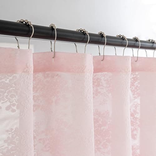 TUDECO Pink Shower Curtain - Shabby Chic Lace Floral Girly Cute Shower Curtain with Attach Valance, Sheer Vintage Coquette Aesthetic Bathroom Curtain, Scalloped Edge Top, 72 x 72 Inch, Light Pink thumbnail 3