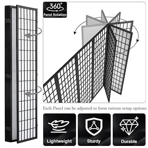 WelFurGeer 6 Panel Shoji Screen Room Divider, Folding Privacy Screens, Room Partitions and Dividers, Decorative Room Dividers, Wall Dividers for Room Separation, Japanese Room Divider for Home (Black) thumbnail 6