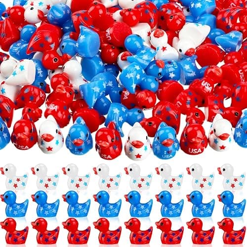 Wesiti 100 Pcs Patriotic Mini Ducks Independence Day Duck Figurines 4th of July Decor Memorial Day Mini Resin Ducks for Fourth of July Party Supplies - Image 1