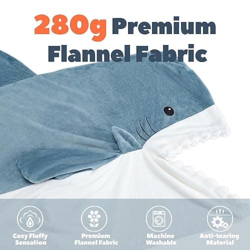 QUSLLIS Shark Blanket - Blanket - Made of Super Soft, Cosy Flannel with Hood, Jumpsuit, Hoodie, Shark Sleeping Bag, Portable Blanket for Adults and Children, XL thumbnail 7
