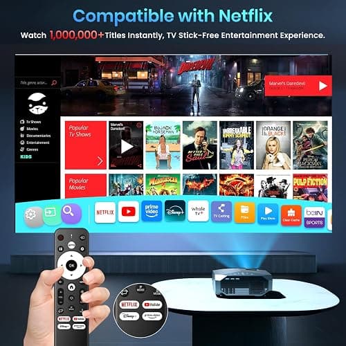 [Compatible with Netflix/High Brightness] Smart Projector with WiFi 6 and Bluetooth 5.3, 4K Outdoor Movie Projector with Prime Video/YouTube, Portable Proyector Compatible with HDMI/USB/iOS/Android thumbnail 2