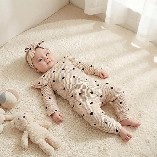 Fullfamous Baby Girl's 3pc Rib Frill Long Sleeve Romper and Pant Set thumbnail 5