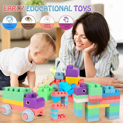 Lot de 46 blocs de construction souples STEM pour bébés de 6 mois et plus, cadeau éducatif en caoutchouc souple pour jeu sensoriel thumbnail 6