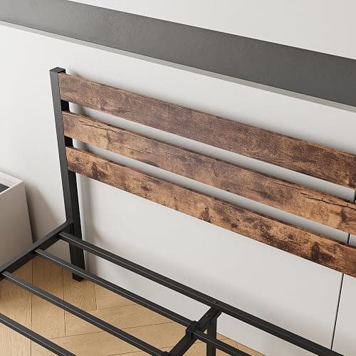 FHUKMZOI Brown Queen Size Bed Frame with Headboard, Rustic Vintage Heavy Duty Metal Bedframe, Platform Bed Support Mattress Foundation, No Box Spring Needed (Brown, Queen) thumbnail 9