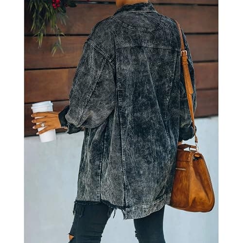Hixiaohe Women's Casual Oversized Button Down Corduroy Shirt Jacket Coat Washed Retro Shacket thumbnail 2