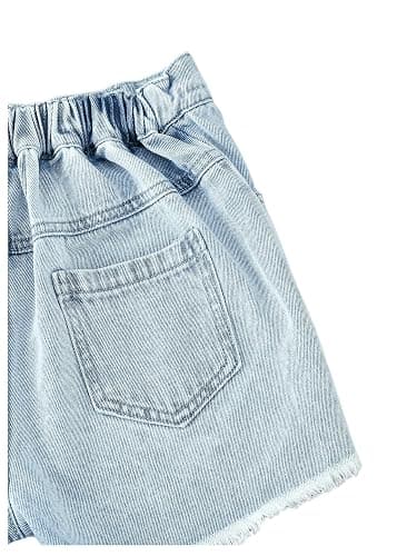 Floerns Girl's Ripped Raw Hem Elastic Waist Straight Leg Denim Shorts with Pockets thumbnail 5