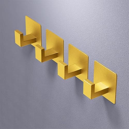 VAEHOLD Adhesive Towel Hooks, Heavy Duty Wall Hooks Aluminum Black Hooks for Hanging Coat, Hat, Towel, Robe, Clothes, Shower Hook for Door, Office, Kitchen, Bathroom - 2 Pack (Gold) - 2 Pack - Gold thumbnail 8